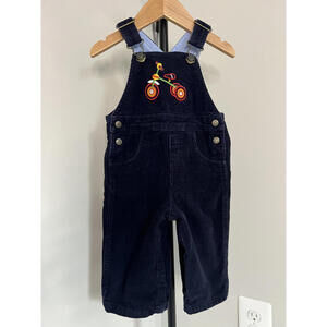 Vintage Talbots Kids Navy Blue Corduroy Overalls w/ Tricycle Embroider, 12 M